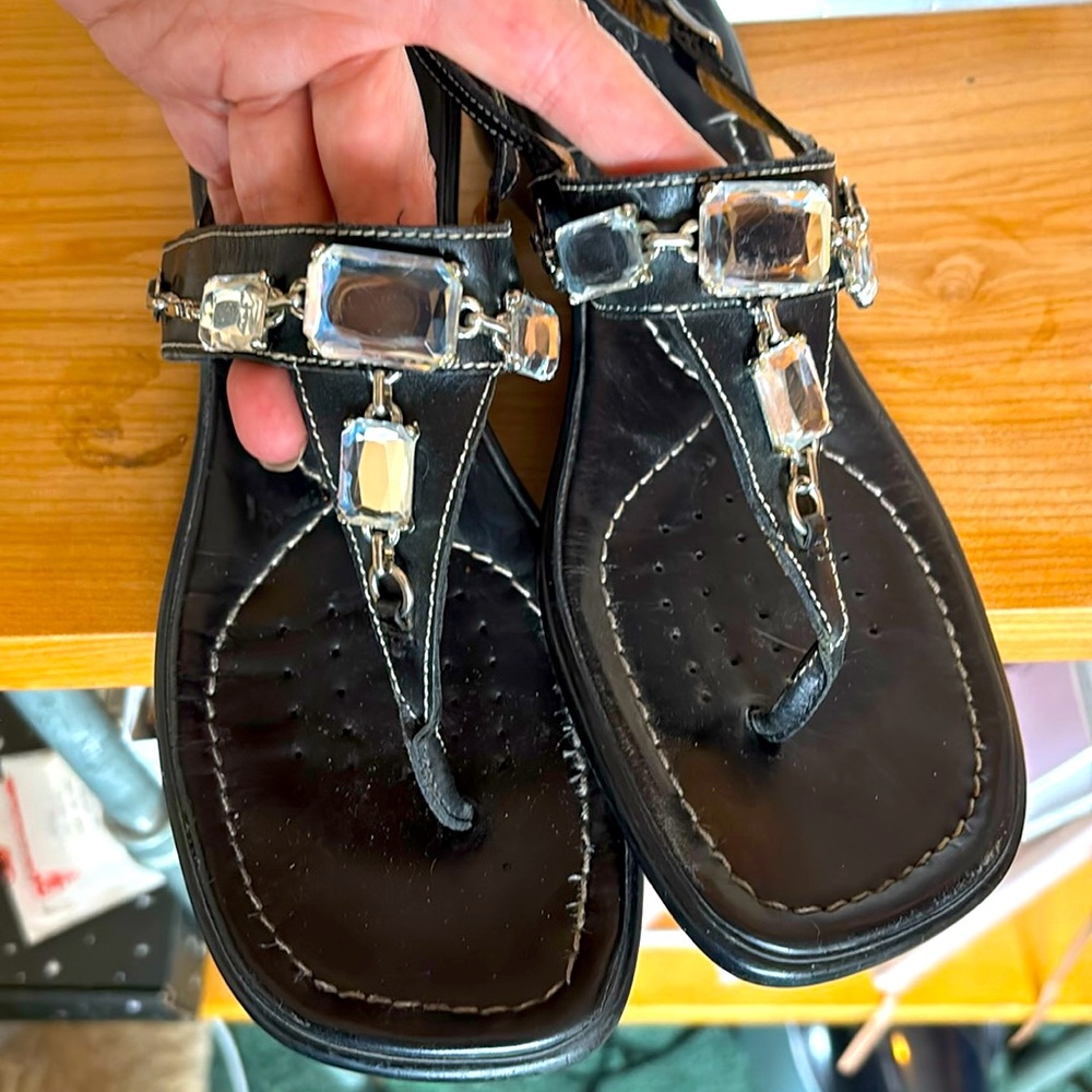 Geox Genuine Leather Respira Black And Silver Jewelled Sandals.